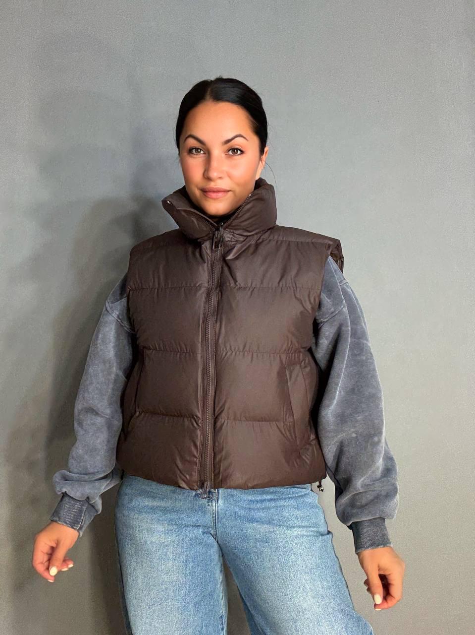 Жилетка жіноча A-N 10013 дута без капюшона р. 42 Коричневий