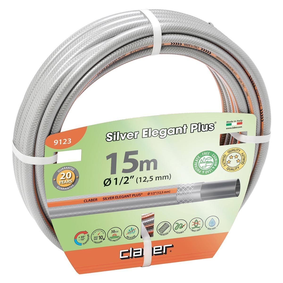 Шланг садовый для полива Claber Silver Green Plus 9123 15 м 1/2" 5 слоев