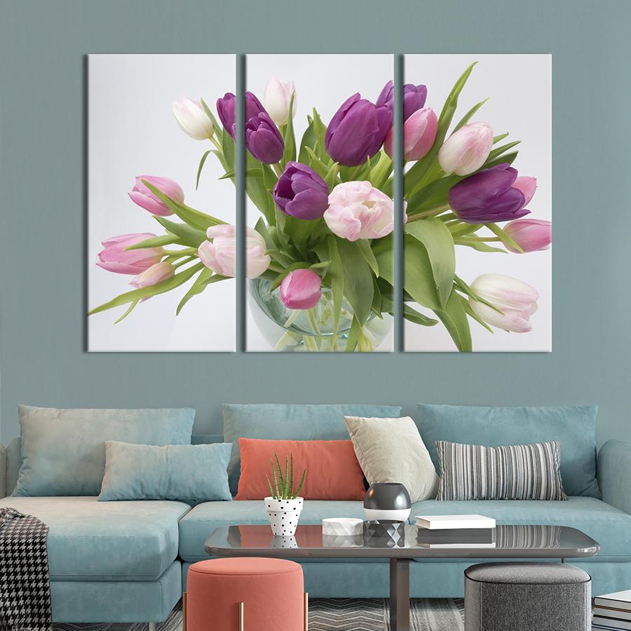 Картина на холсте триптих Тюльпаны в вазе 156x100 см (1002-31)