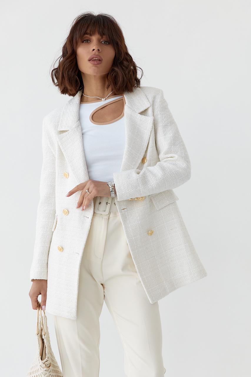 Піджак твідовий S Молочний (10905657) - фото 5