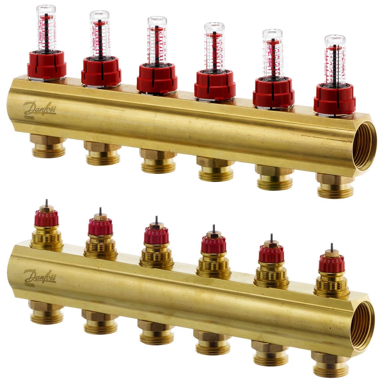 Колектор для теплої підлоги Danfoss 088U0526 6 контурів з витратомірами 1"/3/4" (79868)