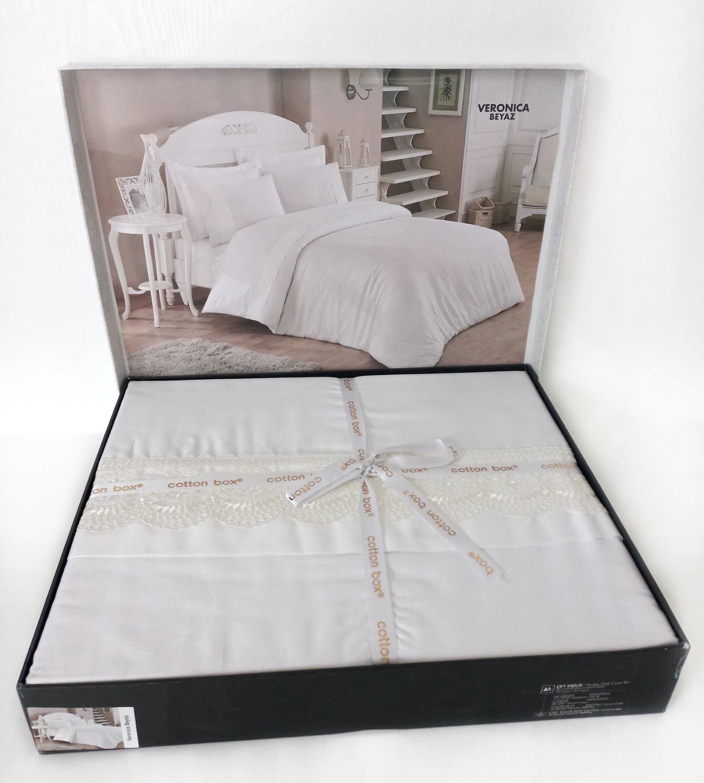 Комплект постільної білизни Cotton Box Brode Cатин 200x220 Veronica Beyaz (CN9988)