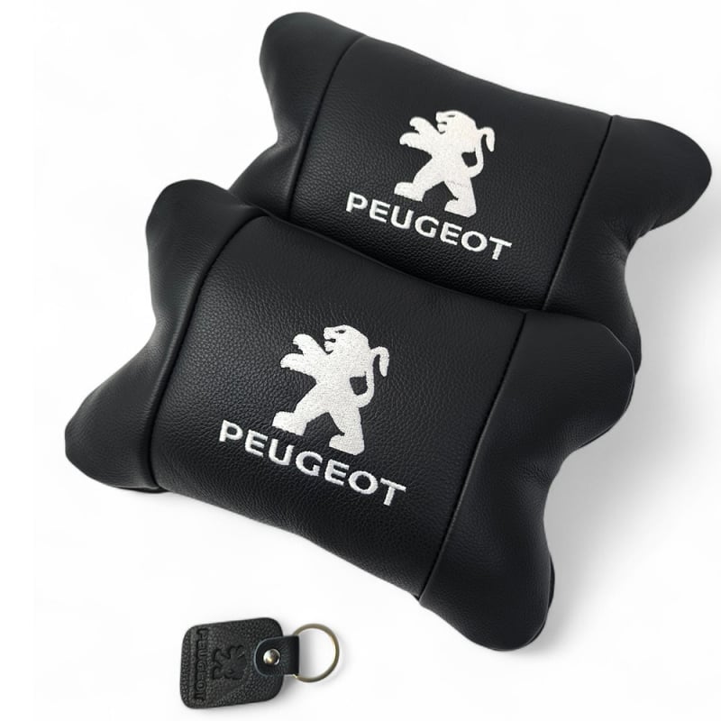 Подушка автомобильная Peugeot 7516 на подголовник кожа 2 шт. Black (36226890)