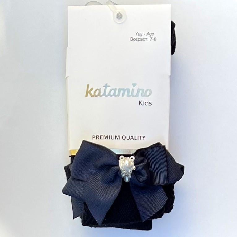 Колготки дитячі бавовняні Katamino ажурні з бантами 122-128 см Темно-синій (K31029L)