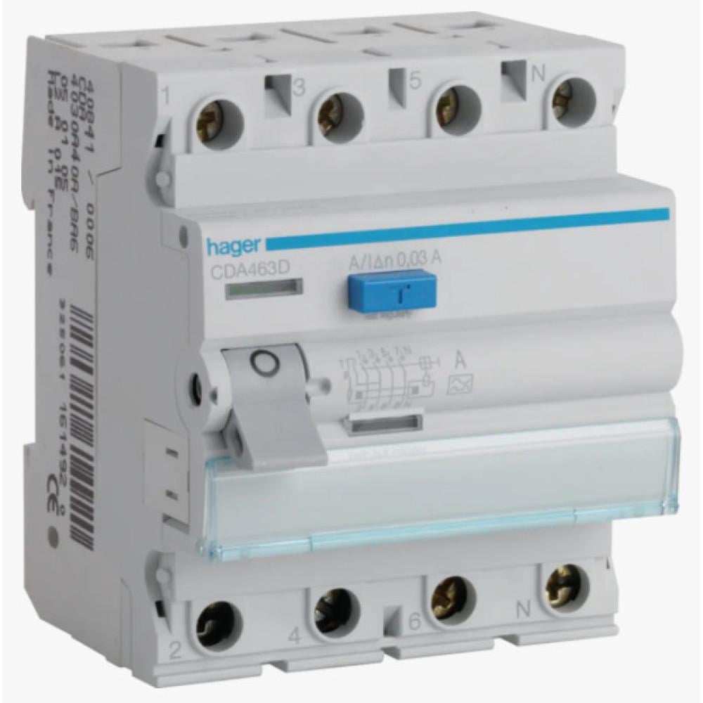 Устройство защитного отключения Hager CDA463D 4P 63A 30 mA тип A (00000023932)