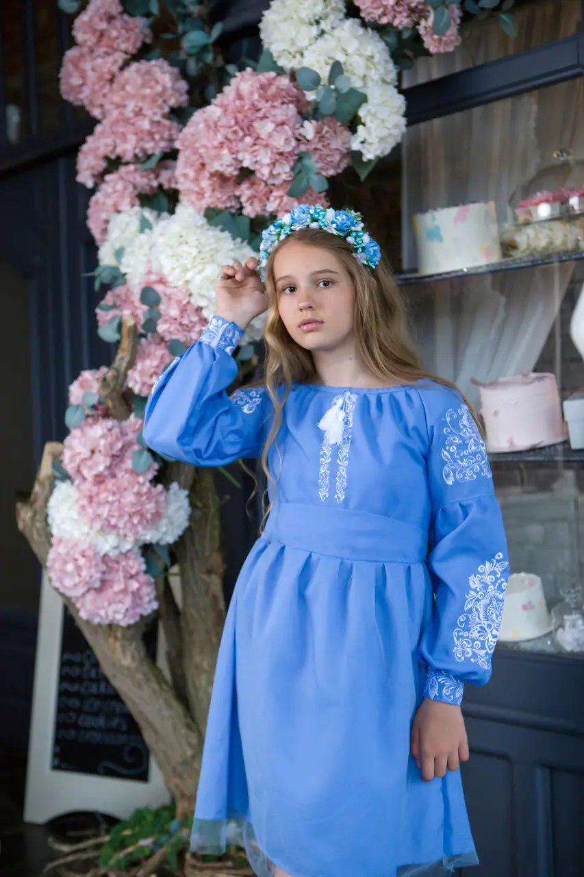 Сукня вишиванка для дівчаток Пишна 158 см Блакитний - фото 1 Сукня вишиванка для дівчаток Пишна 158 см Блакитний - фото 1