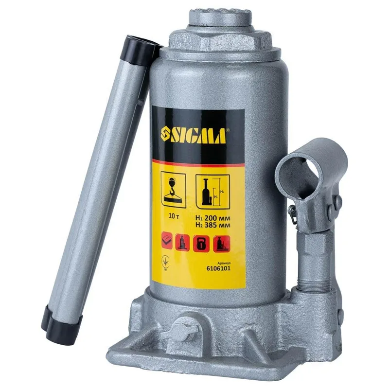 Домкрат гідравлічний Sigma пляшковий 10 т H 200-385 мм (6106101)