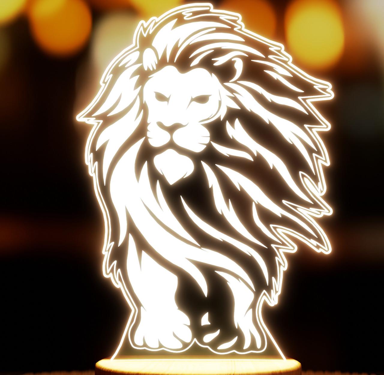 Ночник-светильник Lampic Лев USB дерево/акрил 15х24 см Желтый (32377310)