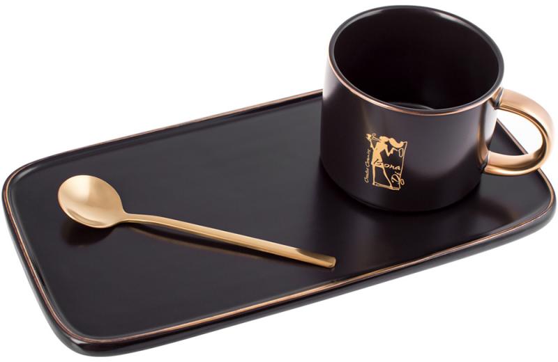 Кавовий набір Coffee Prelude Bona 200 мл із тарілкою та ложкою Чорний - фото 1 Кавовий набір Coffee Prelude Bona 200 мл із тарілкою та ложкою Чорний - фото 1
