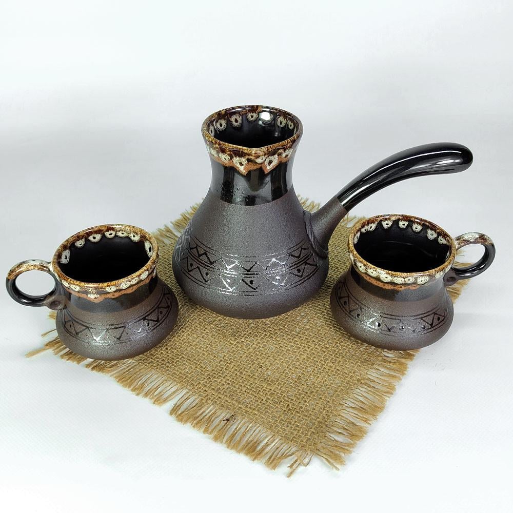 Турка Верона керамічна з чашками і розсікачем 500 мл Коричневий (1295-1304)