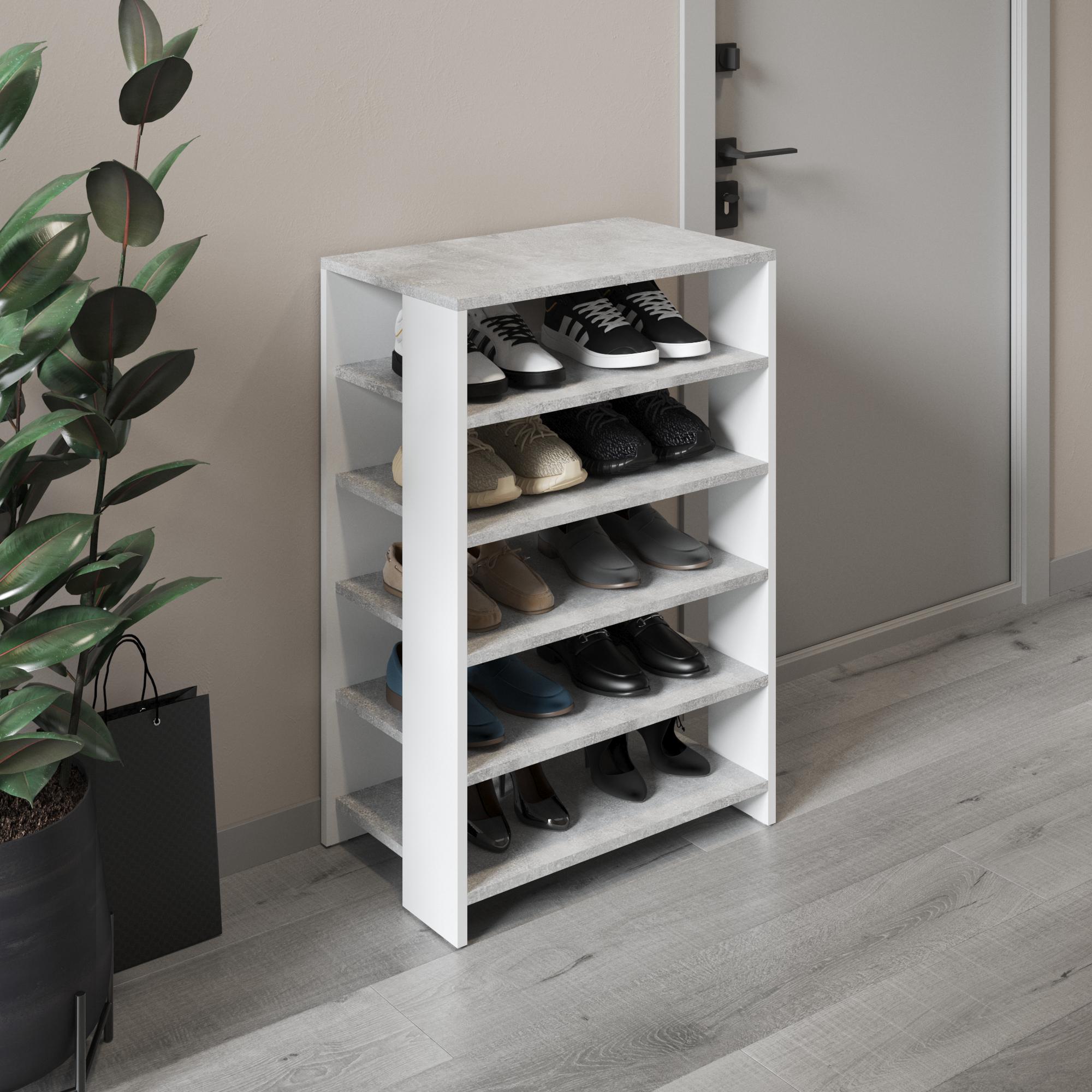 Полка для обуви на 5 ярусов в прихожую из ламинированного ДСП 600x900x350 мм Бетон/Белый (hm-36-bt-wh)