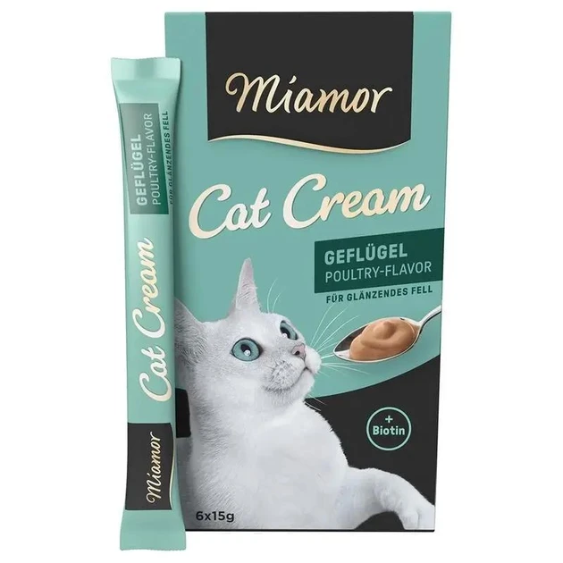 Лакомство для кошек Miamor Cat Snack Gream Poultry + Biotin с мясом птицы и биотином 6 стик х 15 г