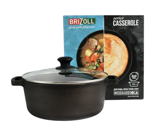 Кастрюля чугунная со стеклянной крышкой Brizoll 4 л - фото 6 Кастрюля чугунная со стеклянной крышкой Brizoll 4 л - фото 6