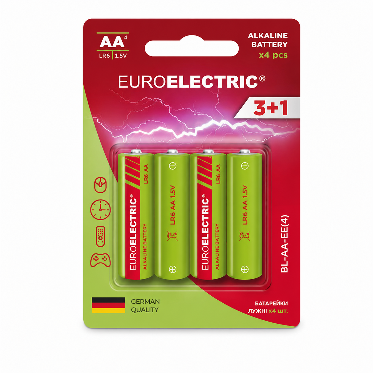 Батарейка EUROELECTRIC АА щелочная 1,5V blister 4 шт. (4260642633103)