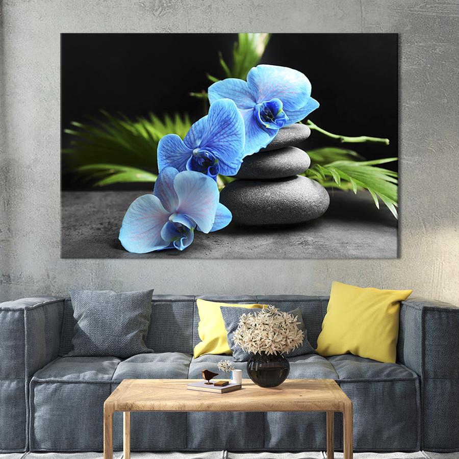 Настенный декор картина на холсте для интерьера Голубая орхидея 80x54 см (71-1)