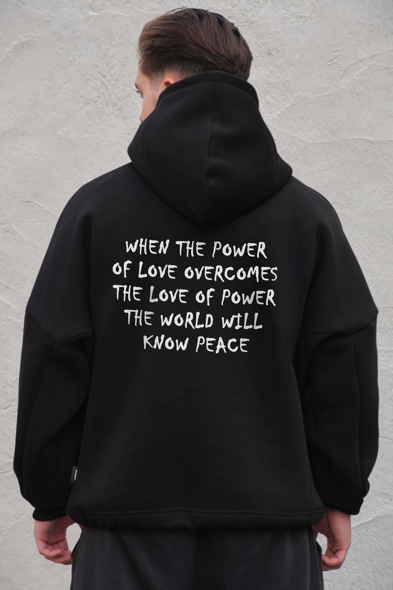 Худи на флисе с капюшоном и принтом оверсайз Without Power Peace One size Black (8056517 8056518)