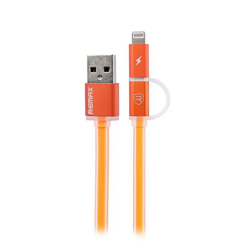 Кабель Remax RC-020t Combo 2в1 Aurora USB to microUSB/Lightning 1 м Помаранчевий (6954851221579)