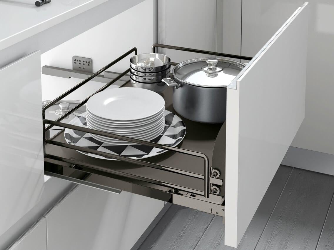 Корзина кухонная фасад 450 выдвижная с доводчиком Inoxa Ellite 5202ЕY титан с креплением фасада