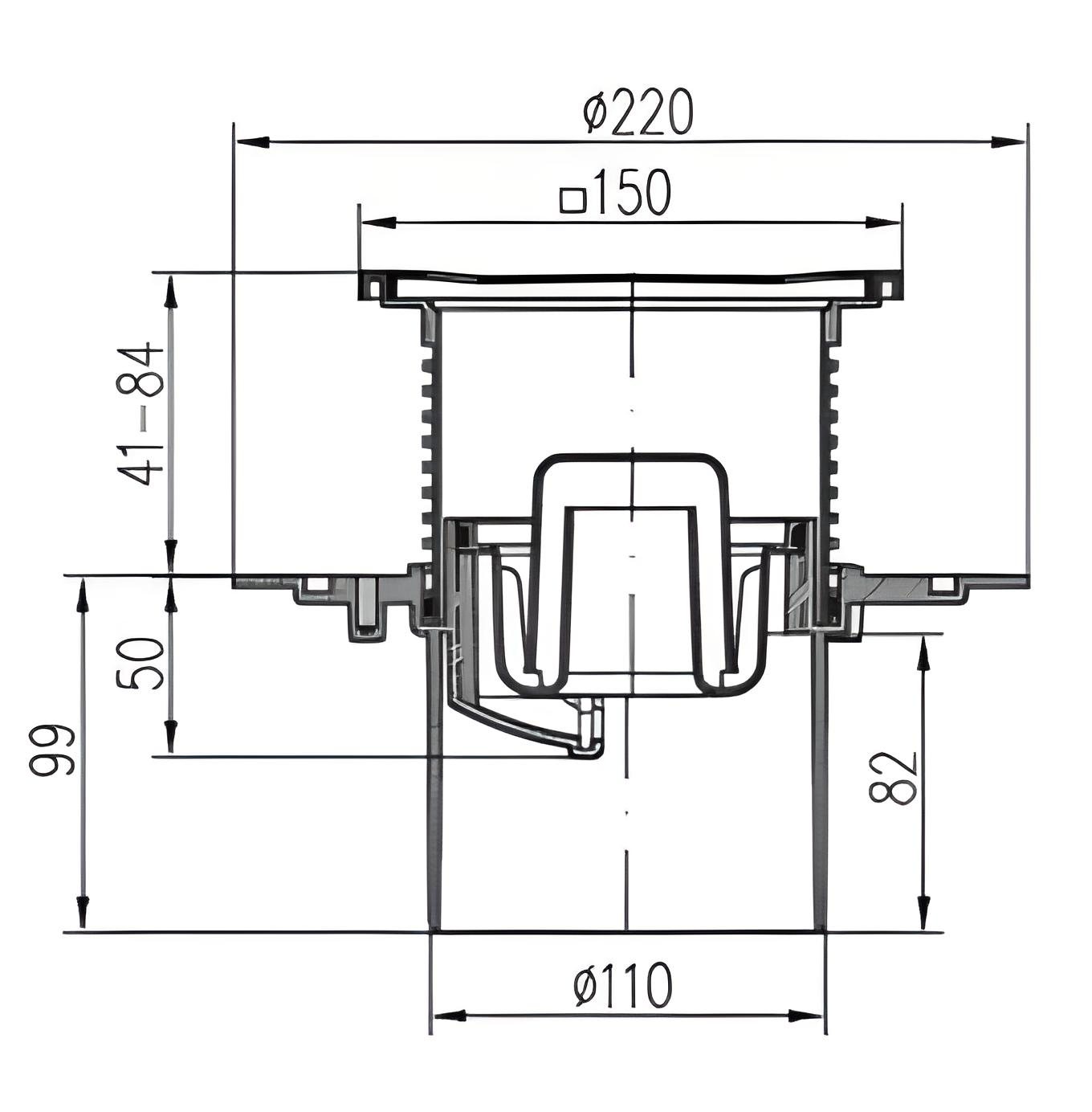 Трап MCH для помещения и улицы вертикальный DN110 мм/2 сифона/нержавеющая решетка 150х150 мм (386Е) - фото 2 Трап MCH для помещения и улицы вертикальный DN110 мм/2 сифона/нержавеющая решетка 150х150 мм (386Е) - фото 2
