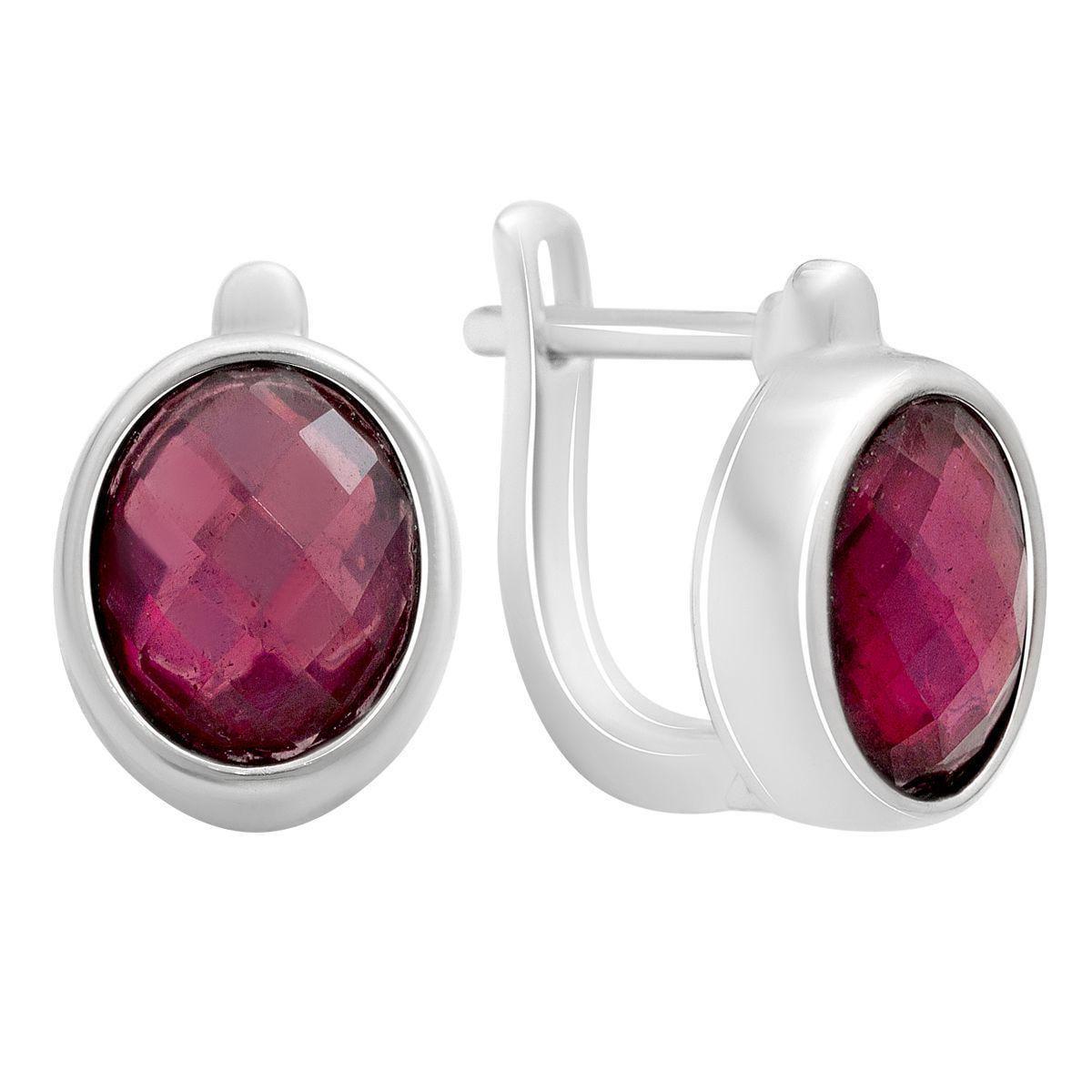 Серьги серебряные LoveR с натуральным рубином красного цвета овальной формы