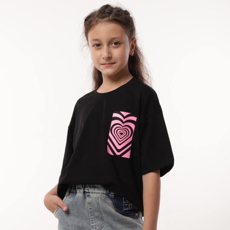 Футболка для дівчаток оверсайз FTT-24-4 Gbi Teens 158 см Чорний (14075)