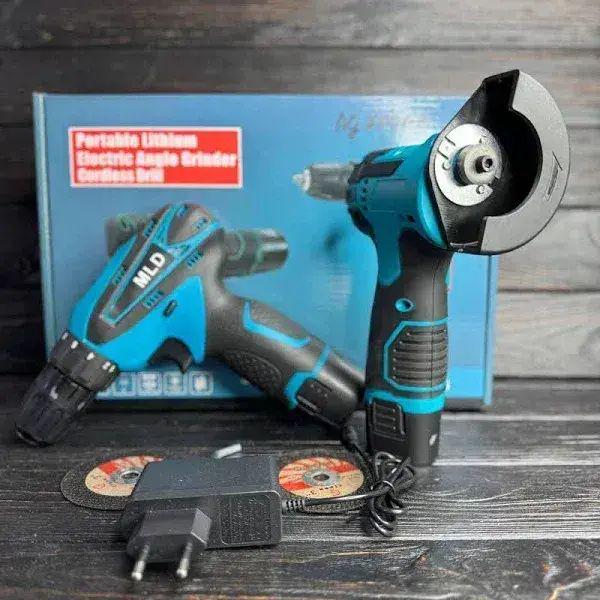 Набор электроинструментов 2в1 шуруповерт/болгарка 12V AT-AG7501-2 аккумуляторные с зарядным устройством и ключом (opt-103737)