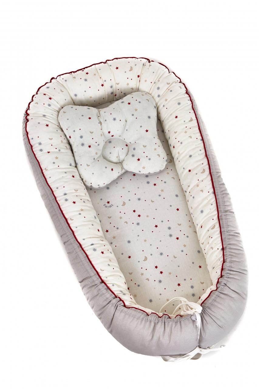 Кокон-гнездышко для новорожденных Twins Starlet с подушкой Серый