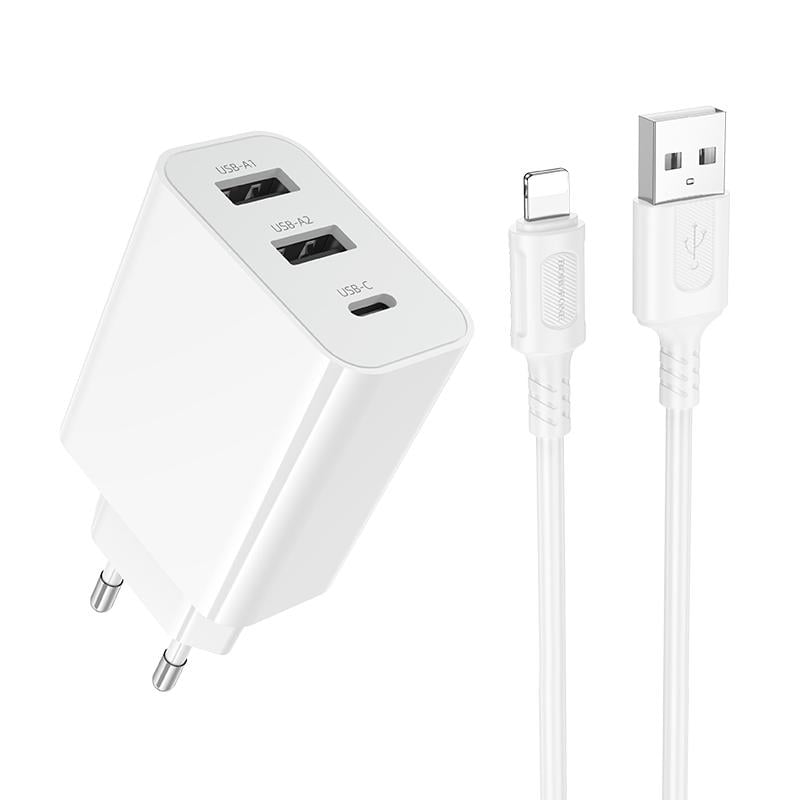 Зарядное устройство для телефонов с кабелем Borofone BA105A Stellar three-port White (26313)