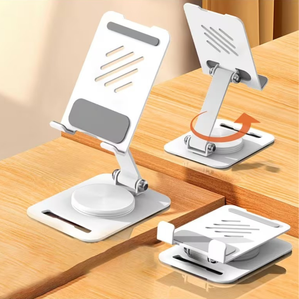 Подставка настольная под телефон для смартфона и планшета до 7 дюймов C оборотом на 360 металлическая складная Белый - фото 6