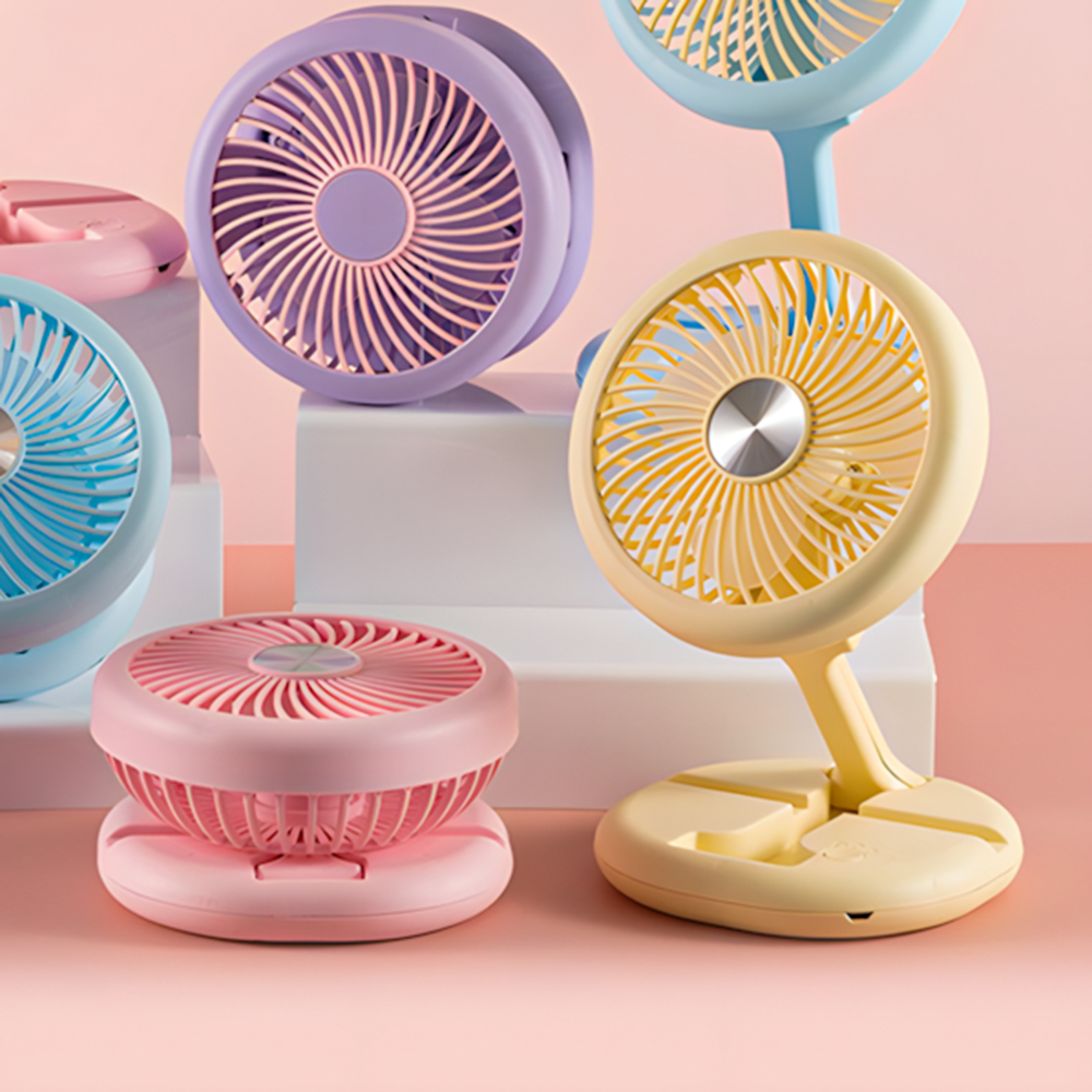 Вентилятор портативний настільний на акумуляторі 400 мАг USB 2 режими тримач для телефону Жовтий (27432466) - фото 6