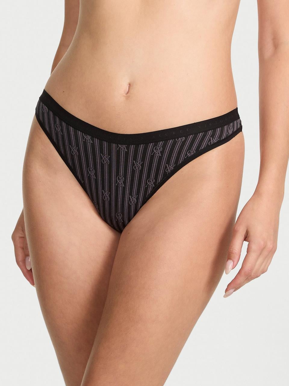Трусики женские Victoria's Secret Stretch Cotton High-Leg Scoop Thong XS Черный (28729557810)