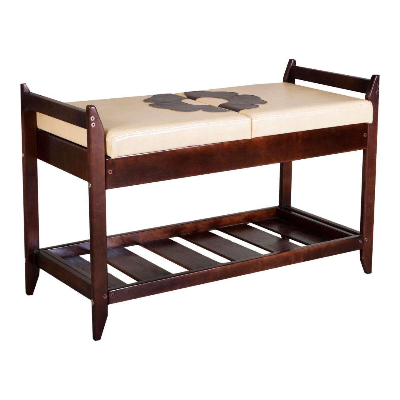 Скамейка с полкой для обуви 4 Орех темный/Бежевый (16919858)
