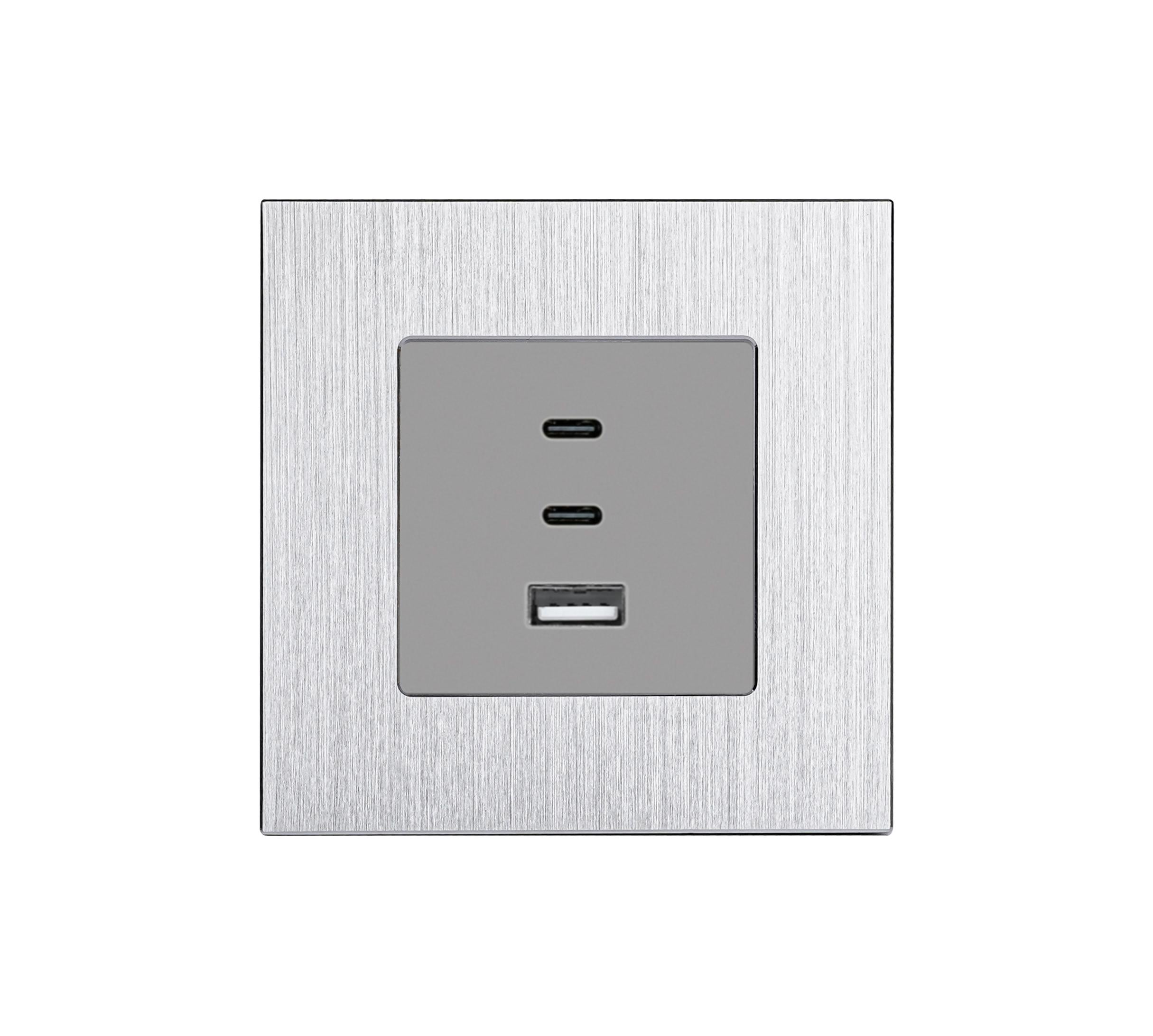 Розетка настенная WALLPAD USB Type-C с 65Вт дизайнерская алюминиевая рамка Серый (WP-65W-GY)