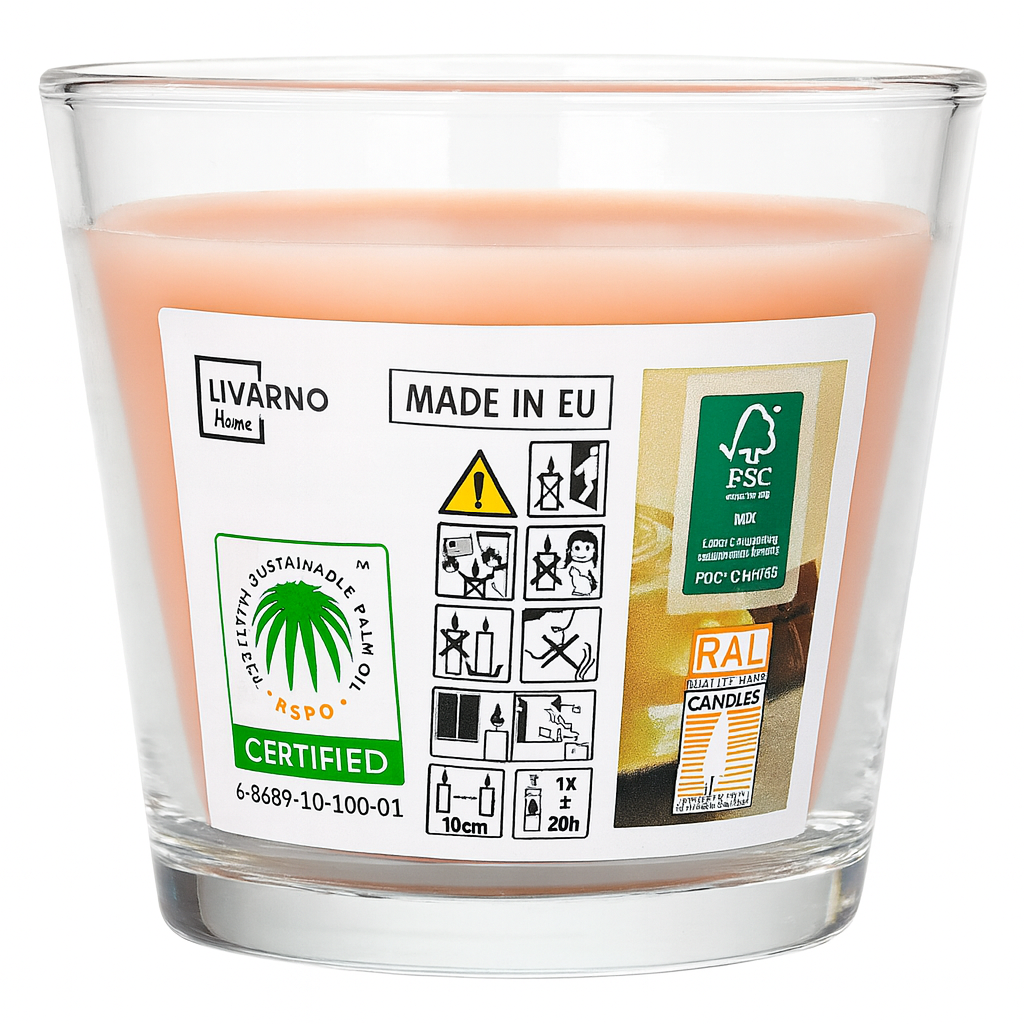 Аромасвічка в скляному стакані Livarno Home RAL/RSPO шоколадний капучіно 80-90 г (30991763)