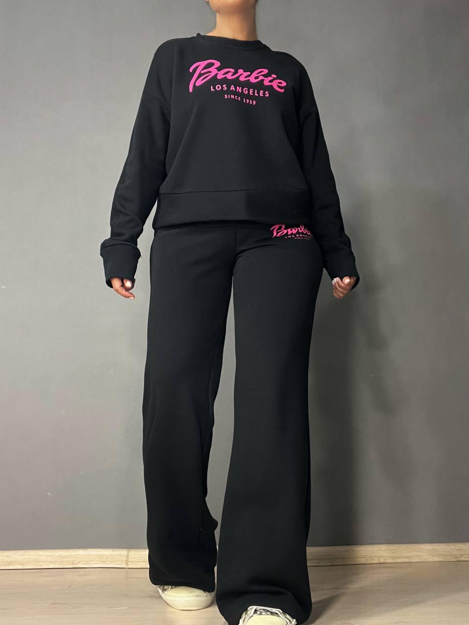 Костюм жіночий QUZEN 485-485 світшот короткий BARBIE брюки палаццо широкі L Чорний (775)