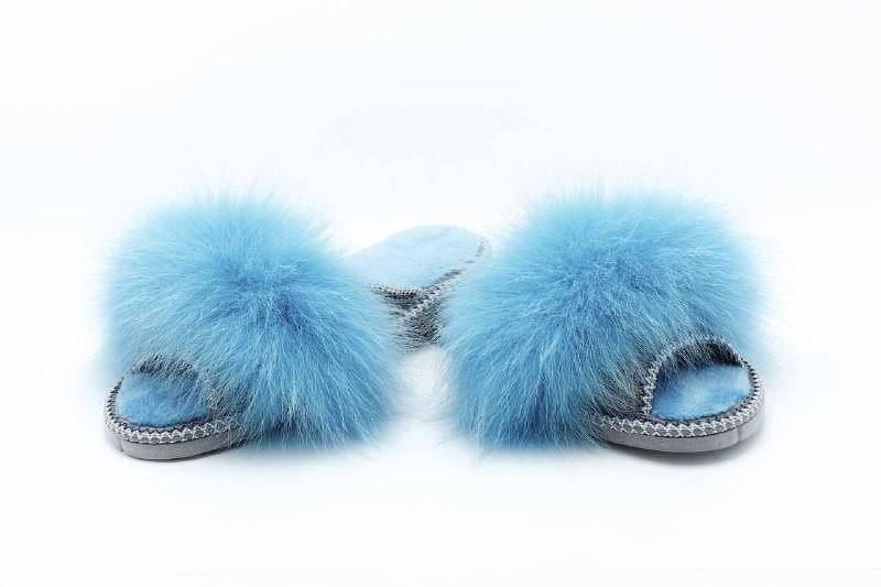 Домашні тапки АЛВАНІ з натуральним хутром р. 40 Блакитний
