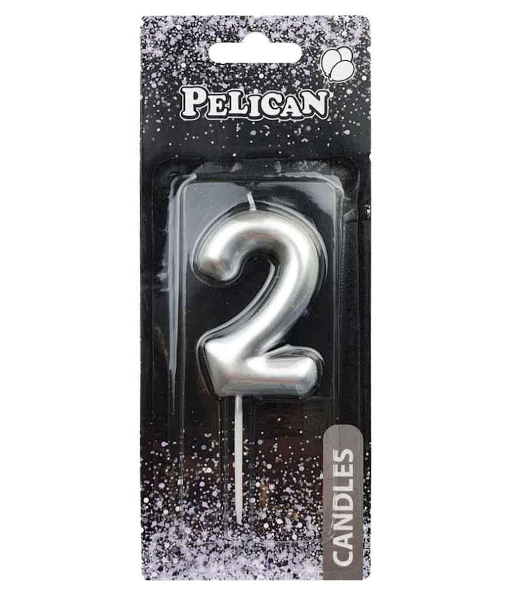 Свеча для торта Pelican 2 6 см Серебристый (866022)