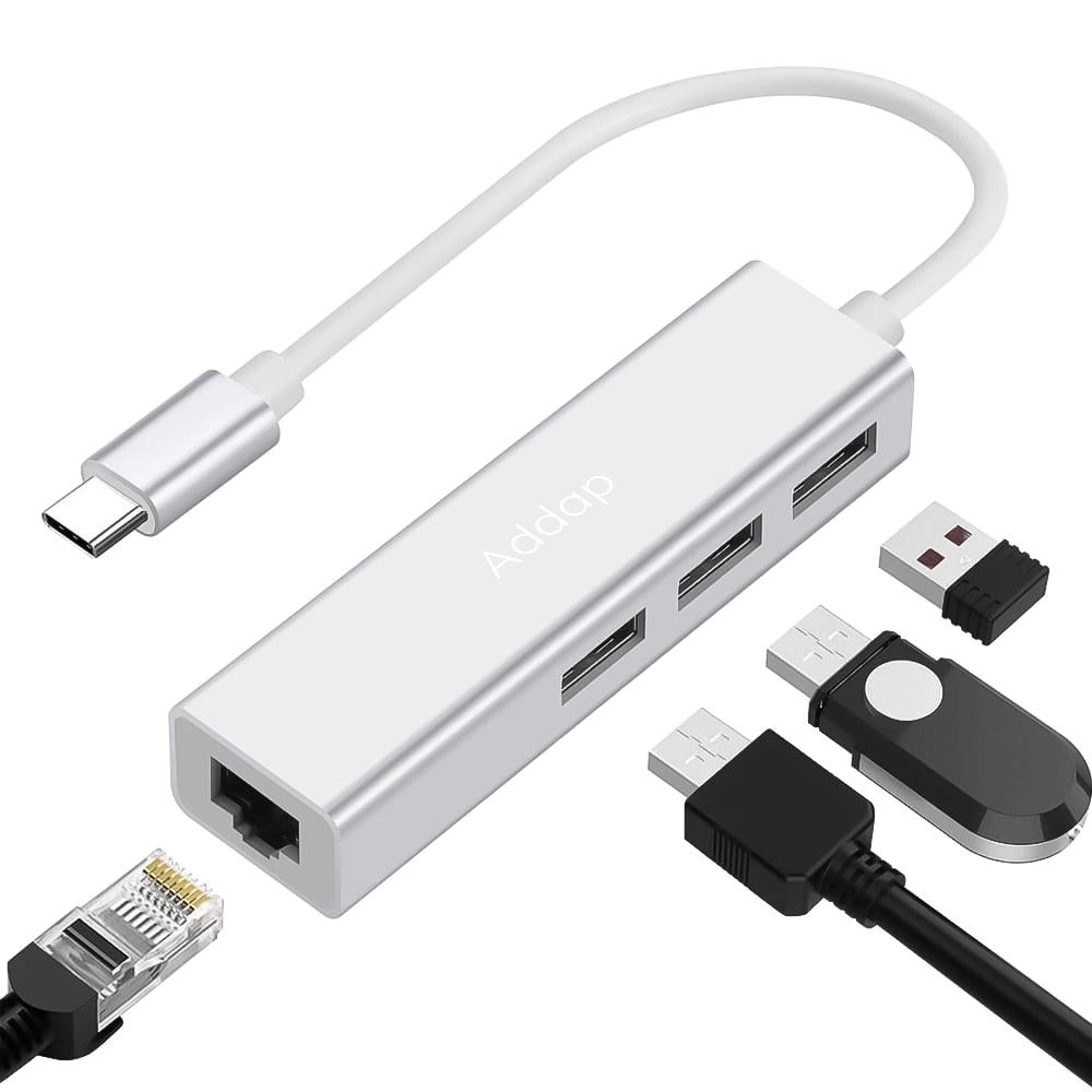 Хаб-адаптер USB Type-C Addap MH-05 на 3 порта USB 3.0 с интернет подключением Ethernet для ноутбука