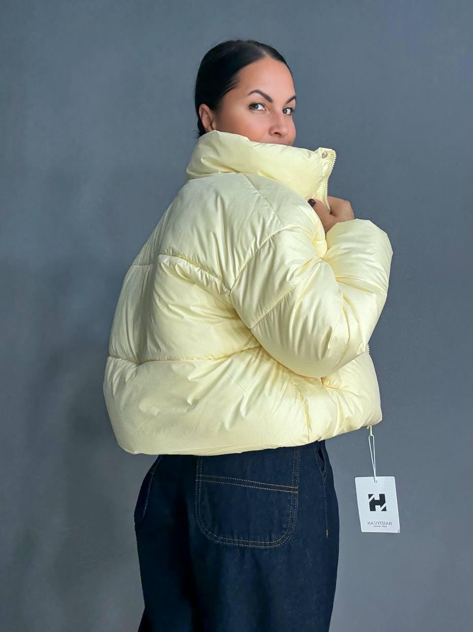 Куртка женская HAIZIYUAN 8606 короткая пуффер с воротником XL Желтый (4794) - фото 3 Куртка женская HAIZIYUAN 8606 короткая пуффер с воротником XL Желтый (4794) - фото 3
