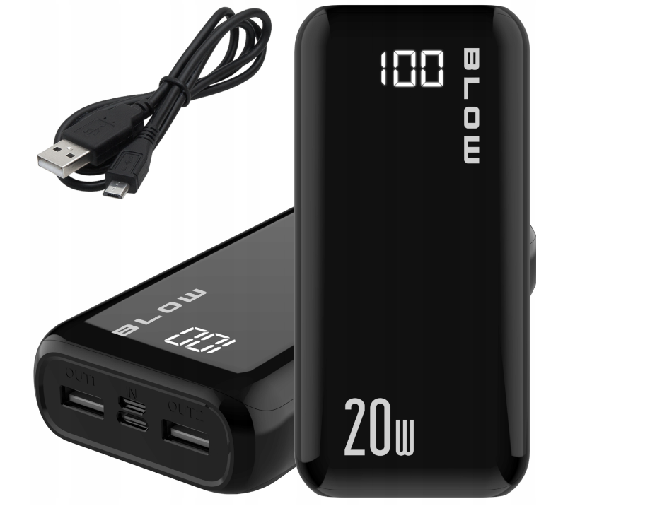 Зовнішній акумулятор Blow 30000mAh 20W 2xUSB USB-C QC 3.0 Чорний - фото 4