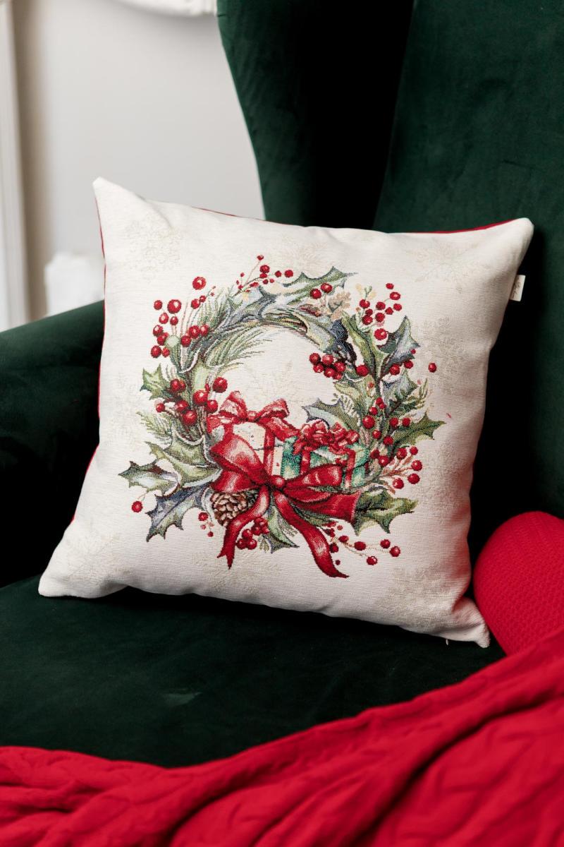 Наволочка гобеленовая с велюром Снежная зима Венчик 45х45 см (037189)