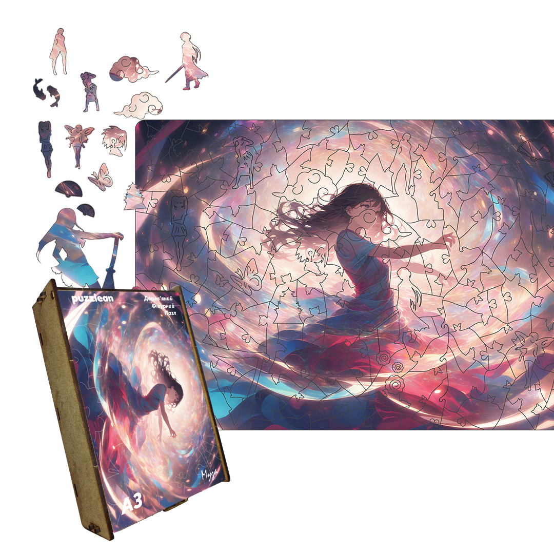 Пазл дерев'яний Аніме Муза у дерев'яній коробці А3 200 ел. (puzzlean-999-DER-A3)