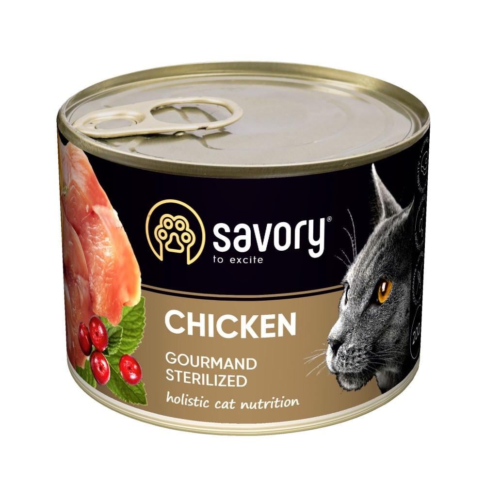Корм влажный Savory Cat Can Adult Sterilised консервы для стерилизованных кошек с курицей 200 г (34806830)