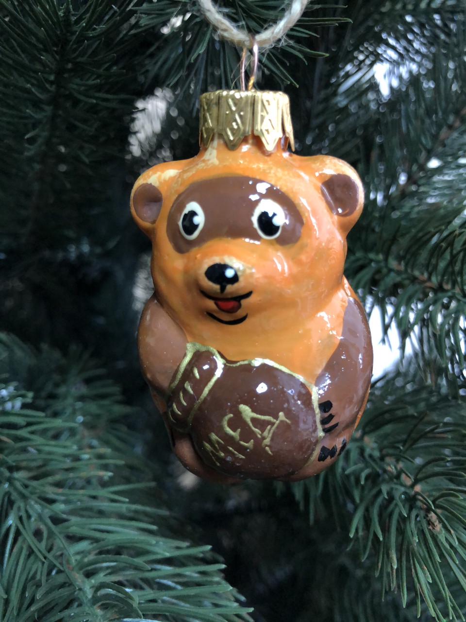 Игрушка стеклянная елочная Винни-пух