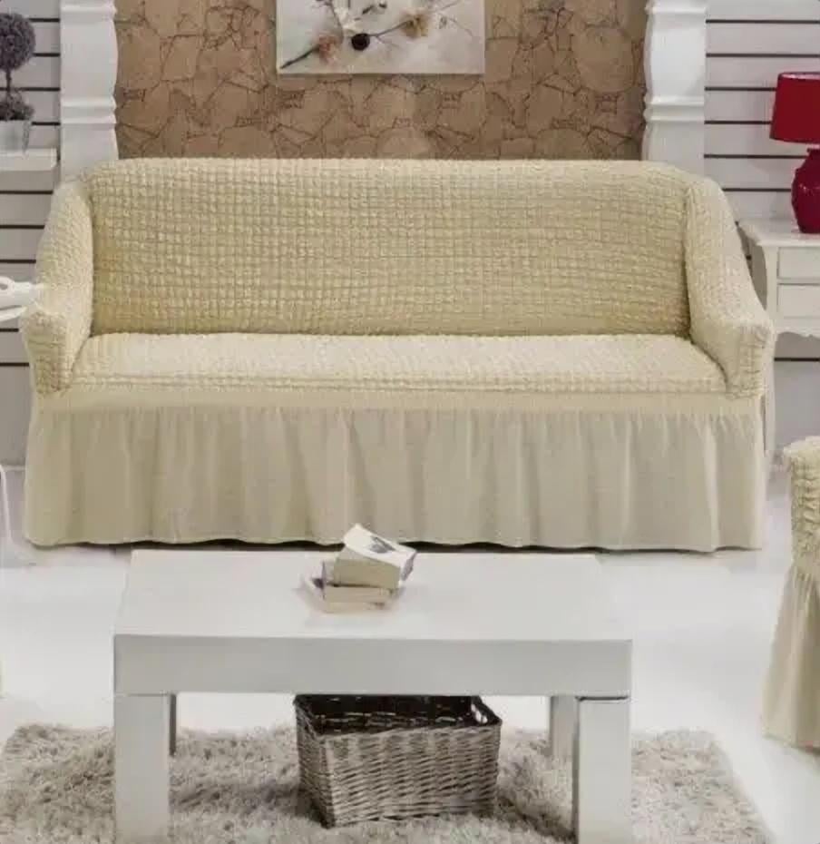 Чехол на диван с оборкой Кремовый (10-18-dv2564785/17)