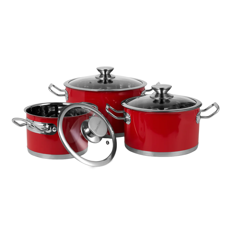 Набір каструль Vintage Cuisine в ретро стилі з кришками 6 предметів Червоний Набір каструль Vintage Cuisine в ретро стилі з кришками 6 предметів Червоний
