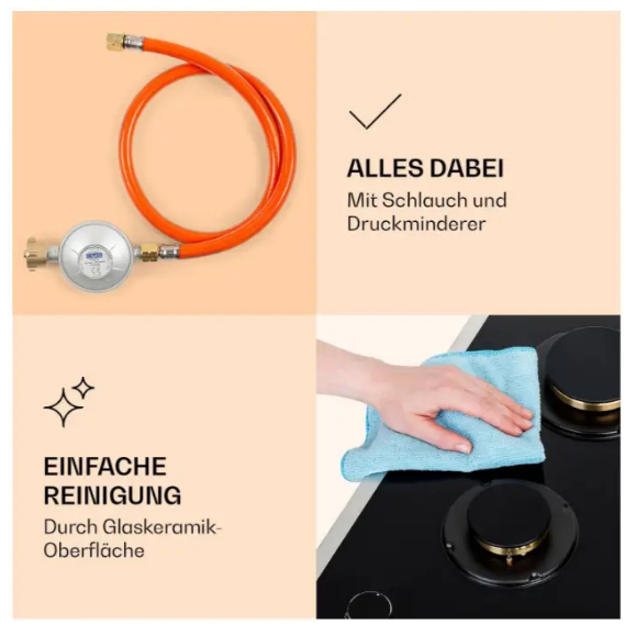 Варочная панель газовая KLARSTEIN Goldflame Domino Prime на 2 конфорки 4,2 кВт (10037806) - фото 4 Варочная панель газовая KLARSTEIN Goldflame Domino Prime на 2 конфорки 4,2 кВт (10037806) - фото 4