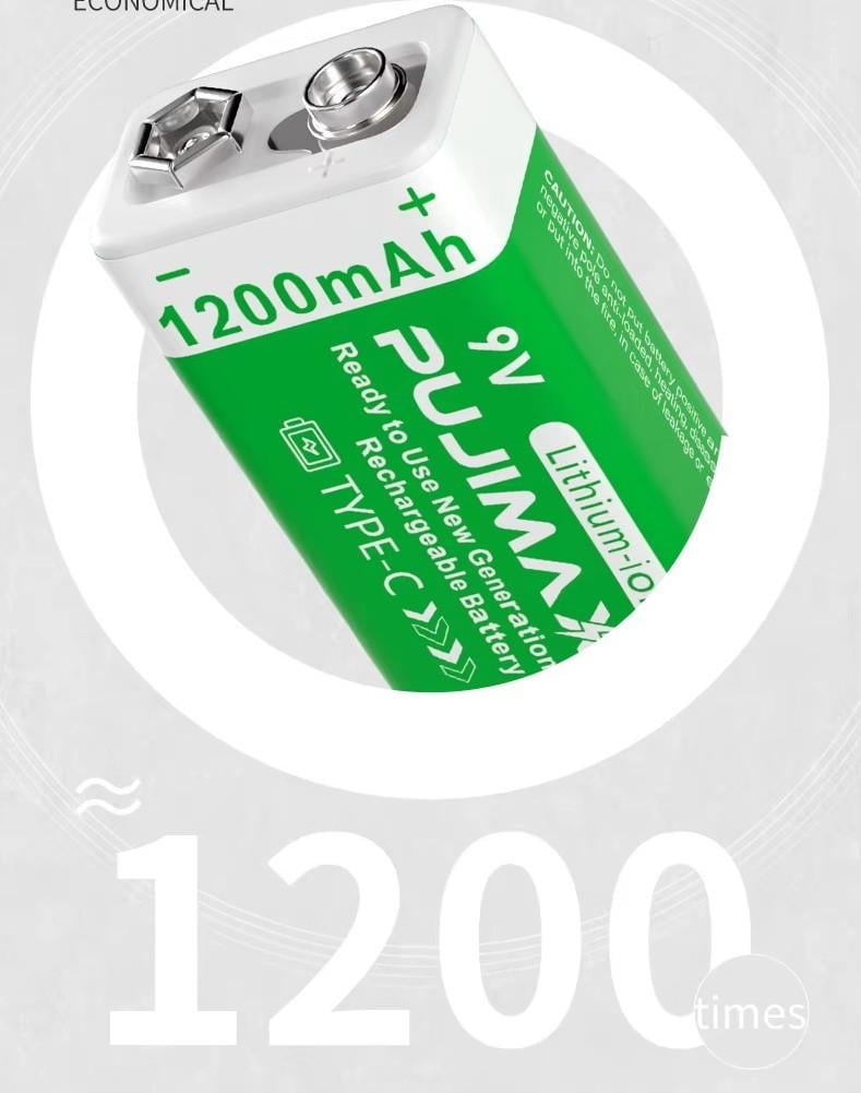 Акумулятор Крона Pujimax 6F22/6LR61 з Type-C Li-Ion 9V 1200 mAh (2575993158) - фото 3 Акумулятор Крона Pujimax 6F22/6LR61 з Type-C Li-Ion 9V 1200 mAh (2575993158) - фото 3