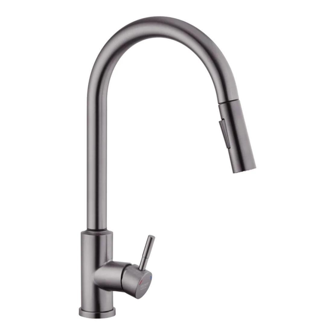 Змішувач для кухні Kroner KRP Edelstahl Klassisch PVD03916 врізний з висувним виливом Графітовий (CV032496)