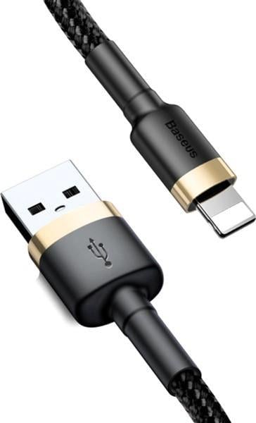 Кабель для быстрой зарядки BASEUS Cafule Cable USB to Lightning 2,4 A 1 м Black/Gold (CALKLF-BV1) - фото 2 Кабель для быстрой зарядки BASEUS Cafule Cable USB to Lightning 2,4 A 1 м Black/Gold (CALKLF-BV1) - фото 2